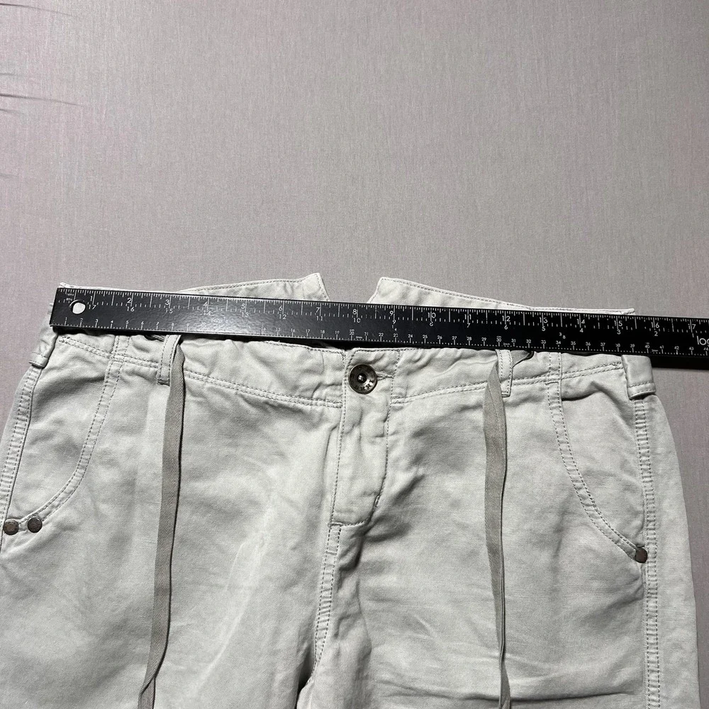 IKKS Cargo Pants Womens‎ 40 Light Gray Cropped Capri Drawstring Button Hem Twill